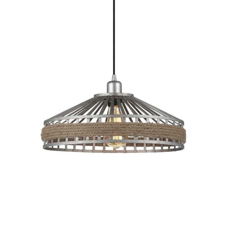 MOURAS suspension simple chanvre E27 LED couleur gris rustique