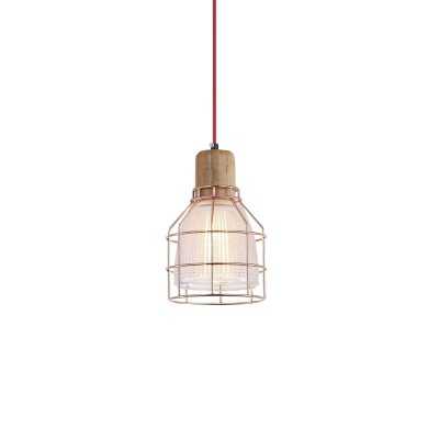 Suspension simple CUGNE bois E27 LED couleur cuivre brillant