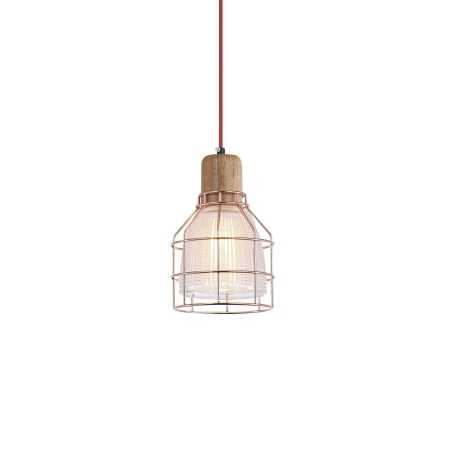 Suspension simple CUGNE bois E27 LED couleur cuivre brillant