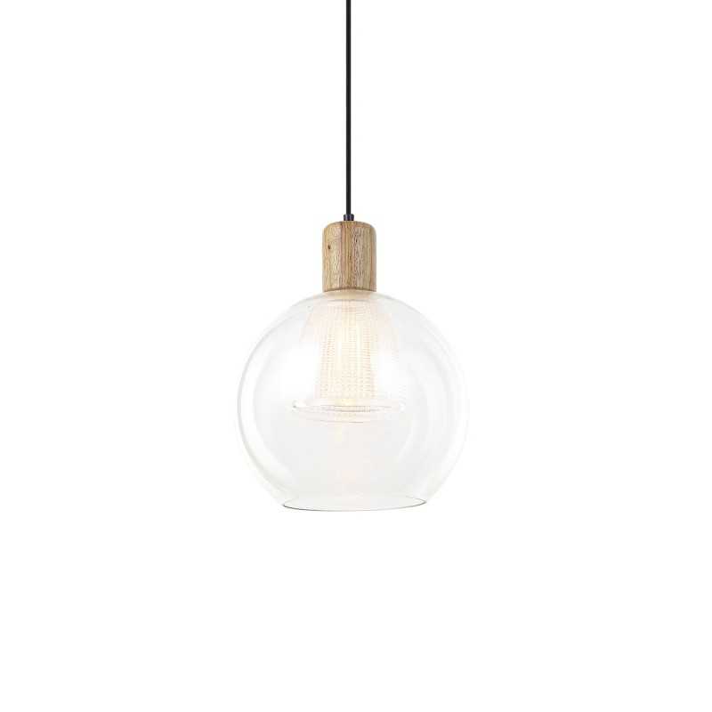 DISSE suspension simple en bois E27 LED couleur transparente
