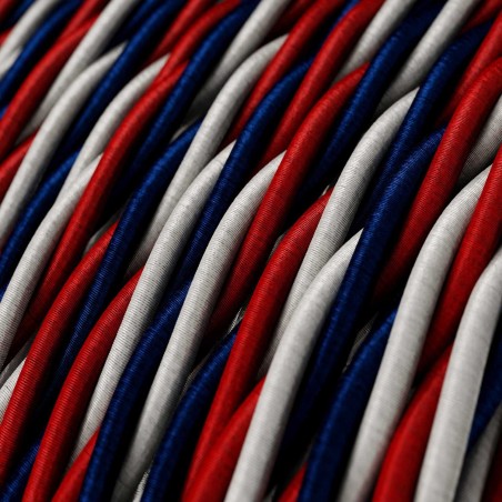 Câble décoratif textile tressé à mètres homologué blanc, bleu et rouge
