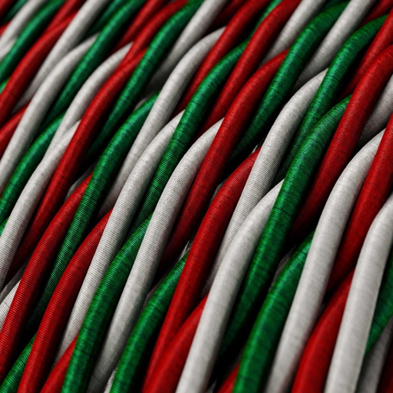 Câble textile torsadé 2x075mm² vert, blanc et rouge