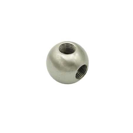 Sphère métallique en acier mat avec trois sorties et un diamètre de 20 mm.