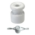 Isolateur en porcelaine blanc pour petit câble torsadé.