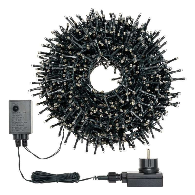 1000 LED lumière chaude 20 m programmable câble noir extérieur