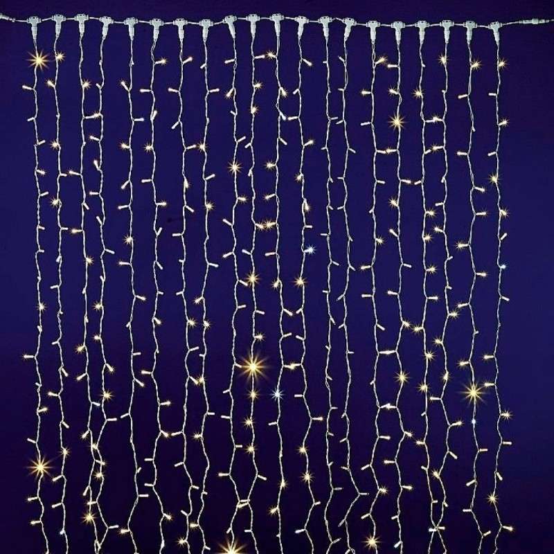 Rideau lumineux 1200 LED chaud IP44, connectable, câble noir 200x600