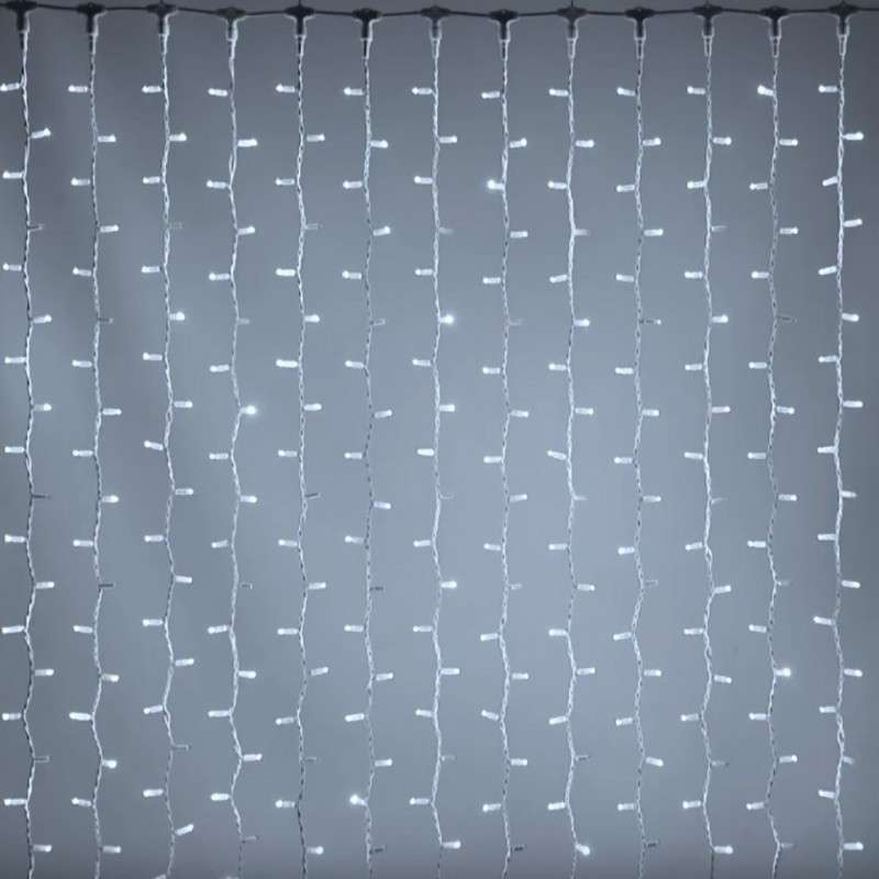 Rideau de 925 LEDs chauds, câble transparent extensible 200x300