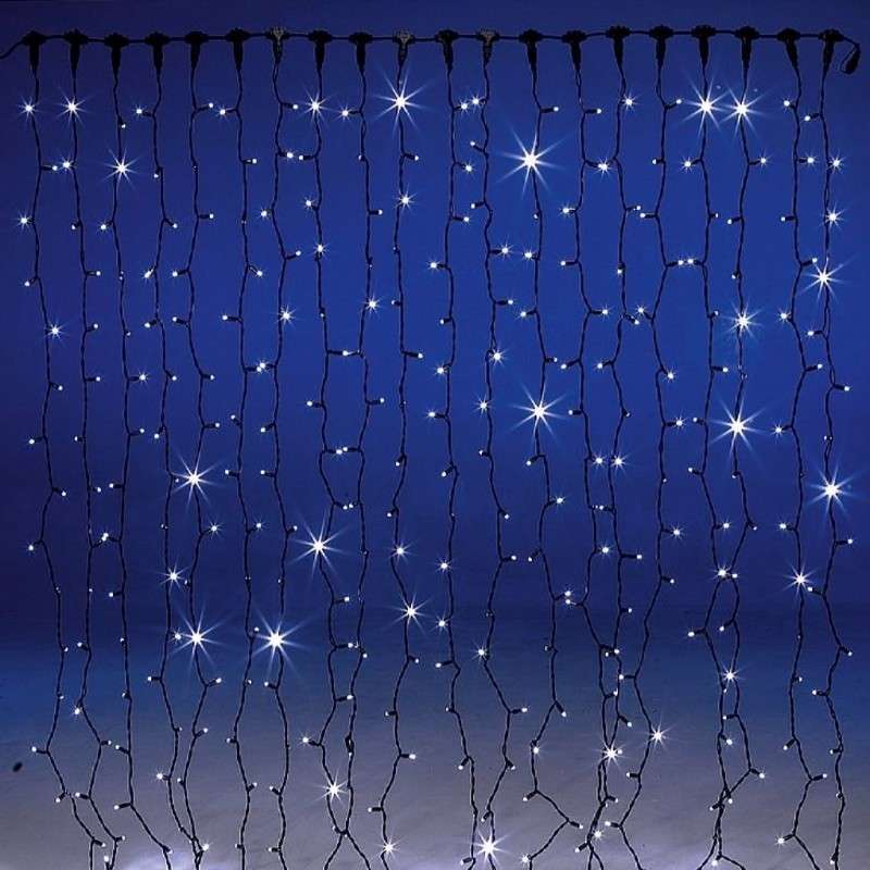 Rideau de 256 LED froid IP44 programmable, câble noir 200x200