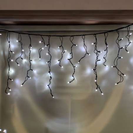 Rideau de 100 LED blanc froid IP44, extensible, câble noir 200x70