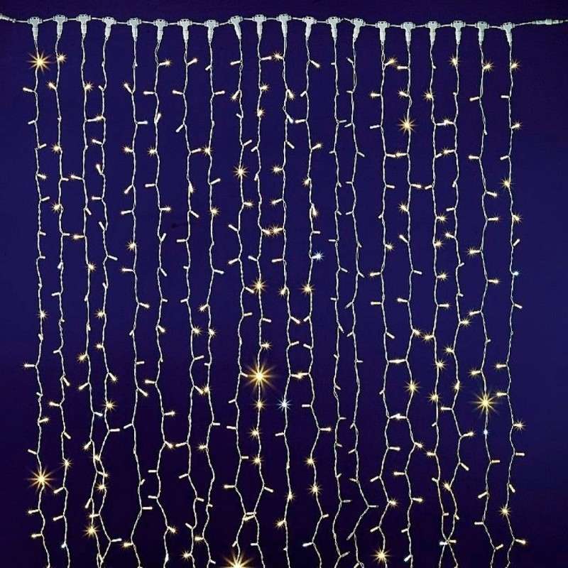 Rideau de 300 LED blanc froid IP65, extensible par câble, 200x150.