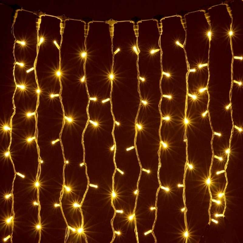 Rideau de 100 LED dorées, raccordable, câble doré, 200x100.