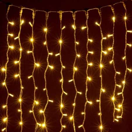 Rideau de 100 LED dorées, raccordable, câble doré, 200x100.