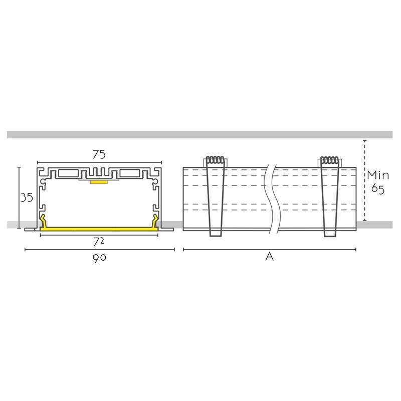 Module encastrable 90 mm largeur avec LED intégrée connectable