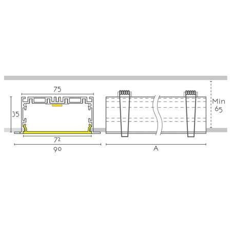 Module encastrable 90 mm largeur avec LED intégrée connectable