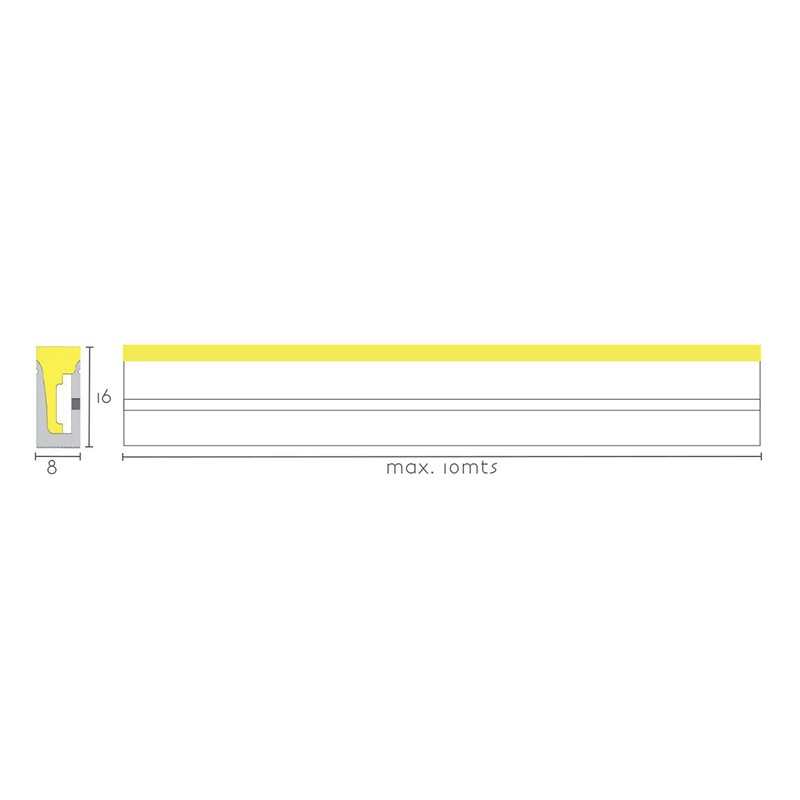 Néon LED 24V, ouverture de 120º, 12W/mètre, dimmable, IP67