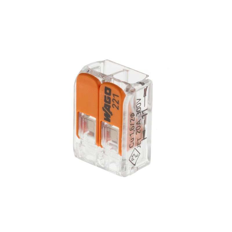 Bornier de connexion transparent pour deux pôles, norme EN 60998.