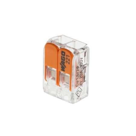 Bornier de connexion transparent pour deux pôles, norme EN 60998.