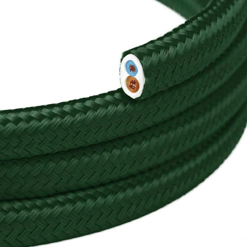 Câble décoratif textile plat au mètre homologué couleur verte