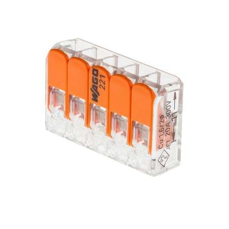 Bornier de connexion transparent à cinq pôles pour lampes