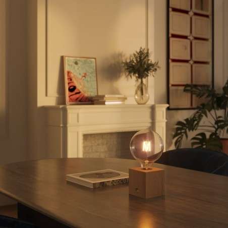 Base de lampe rechargeable en bois sans fil de forme cubique