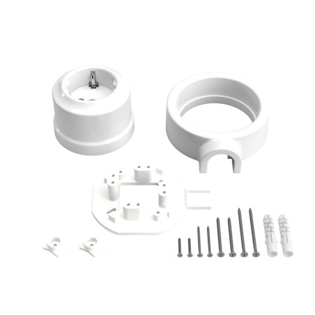 Kit prise Schuko en porcelaine pour tube décoratif 20 mm