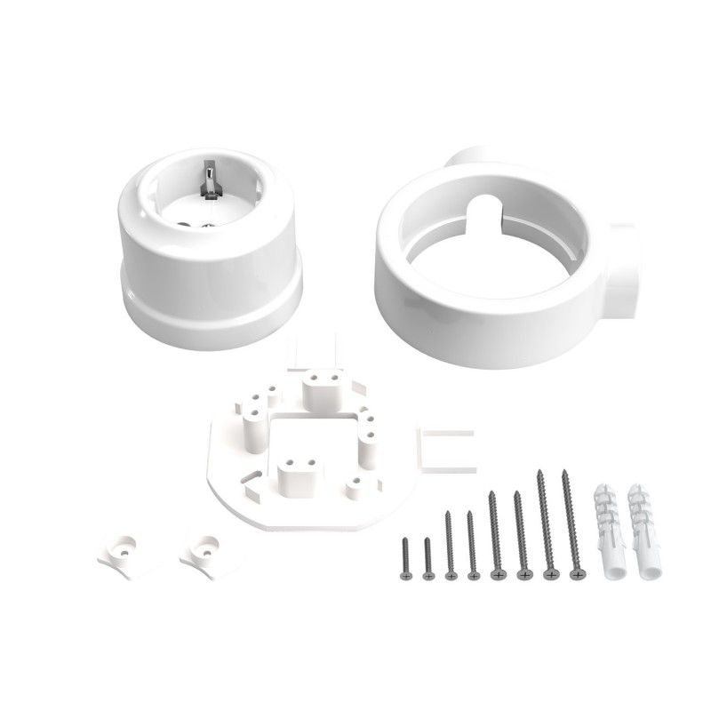 Kit prise Schuko en porcelaine pour tube décoratif 20 mm