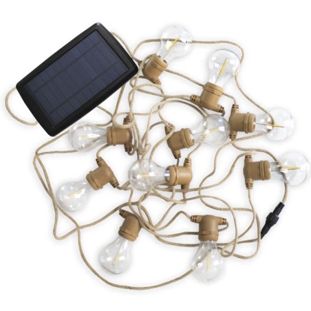 Guirlande 10 lumières LED couleur lin IP44 charge solaire et batterie rechargeable 2700K