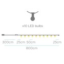 Guirlande 10 lumières LED couleur lin IP44 charge solaire et batterie rechargeable 2700K