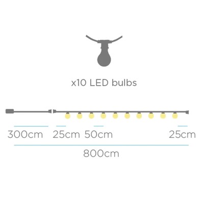 Guirlande 10 lumières LED couleur lin IP44 charge solaire et batterie rechargeable 2700K