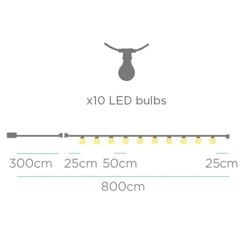 Guirlande 10 lumières LED couleur lin IP44 charge solaire et batterie rechargeable 2700K