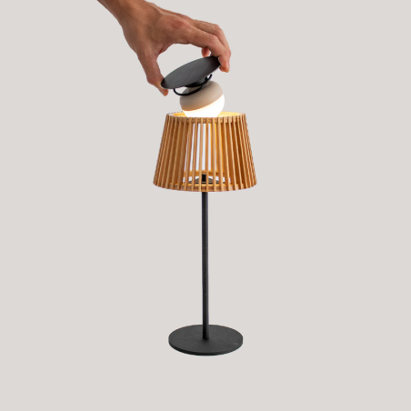 Lampe solaire en bambou avec batterie rechargeable sans fil IP54