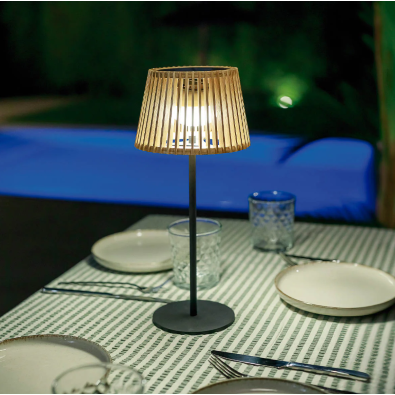 Lampe solaire en bambou avec batterie rechargeable sans fil IP54
