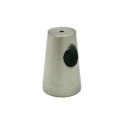 Accessoire conique en argent mat pour attacher un câble en acier.