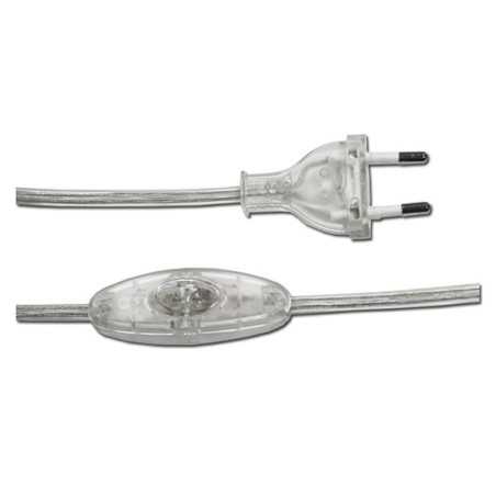 Connexion plastique transparente de 150 cm avec interrupteur et fiche.