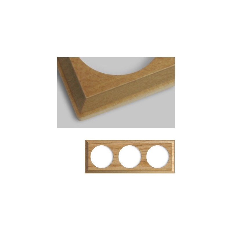 Cadre triple pour mécanisme encastré en bois clair carré