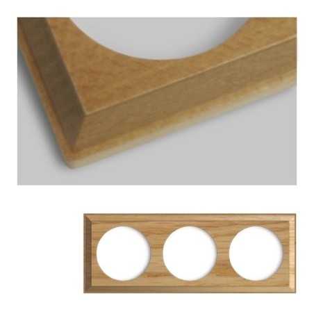 Cadre triple pour mécanisme encastré en bois clair carré