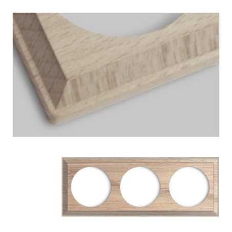 Cadre triple pour mécanisme encastré en bois naturel carré