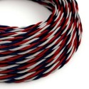 Câble décoratif textile tressé à mètres homologué blanc, bleu et rouge