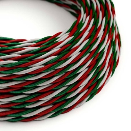 Câble textile torsadé 2x0.75mm² vert, blanc et rouge