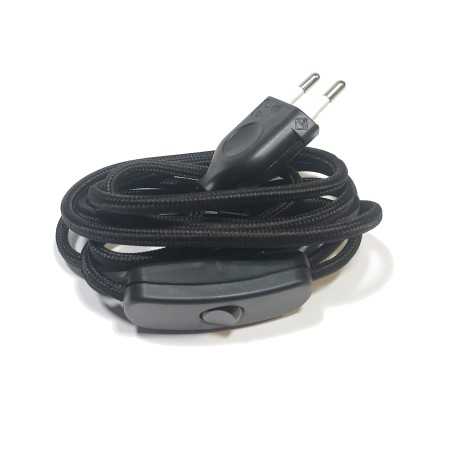 Kit de connexion textile avec interrupteur et fiche 2 m | AccessoiresPourLampes.fr