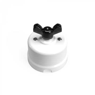Interrupteur en porcelaine blanche avec noeud coloré