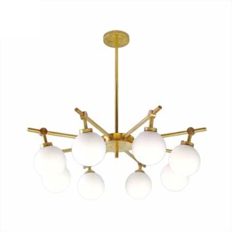Plafonnier en laiton avec 8 globes en verre
