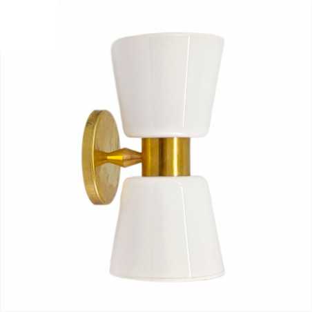 Applique en laiton avec source lumineuse double abat-jour blanc