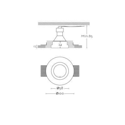 Spot en plâtre GU10 de 58 mm de diamètre et 85 mm de hauteur