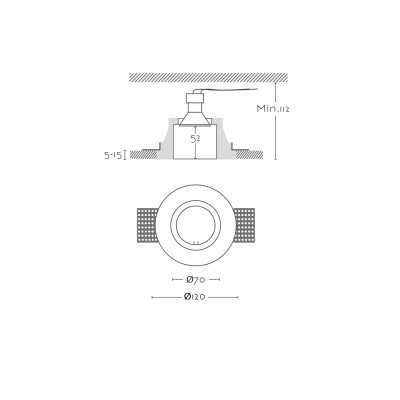 Spot en plâtre GU10 de 70 mm de diamètre et 112 mm de hauteur