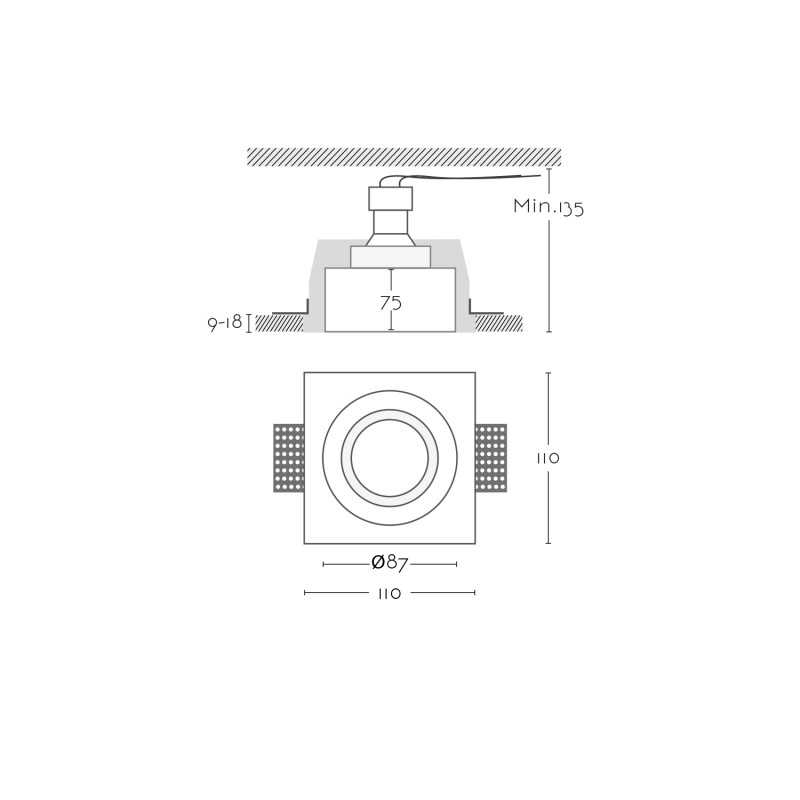 Spot en plâtre GU10 de 87 mm de diamètre et 135 mm de hauteur