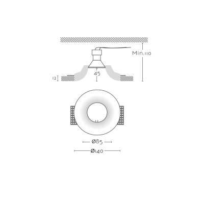 Spot en plâtre GU10 de 85 mm de diamètre et 110 mm de hauteur