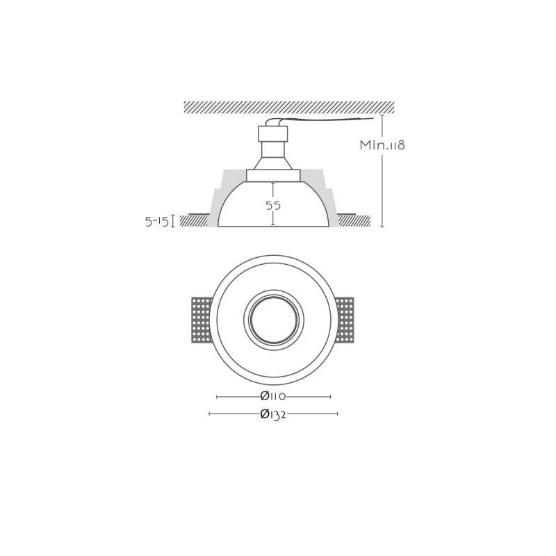 Spot en plâtre GU10 de 85 mm de diamètre et 110 mm de hauteur