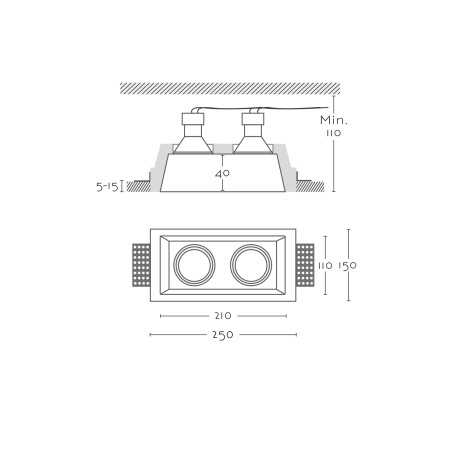 Spot double en plâtre 210mm x 110mm x 110mm haut