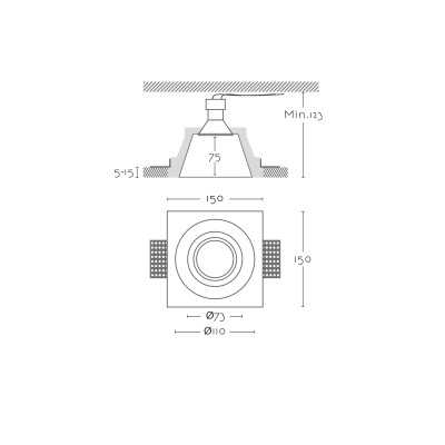 Spot en plâtre GU10 de 73 mm de diamètre et 123 mm de hauteur